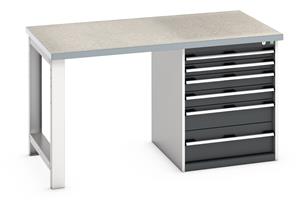 Bott Cubio Pedestal Bench with Lino Top & 6 Drawers - 1500mm Wide  x 900mm Deep x 840mm High. Workbench consists of the following components for easy self assembly:... 840mm High Benches